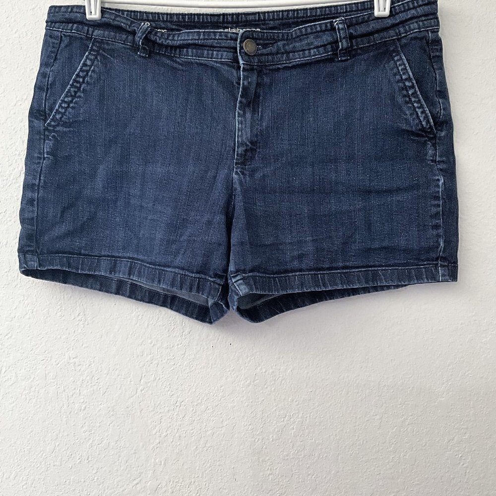 Liz Claiborne Plus Size 18 Classic Denim Shorts Stretch Dark Wash High Rise